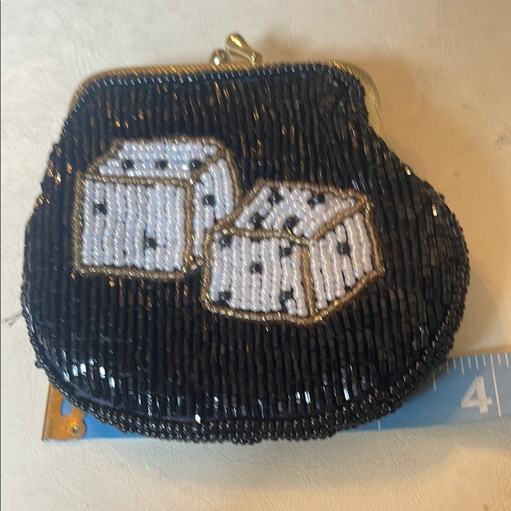 Beaded Dice  change purse- Black and White - Picture 4 of 5